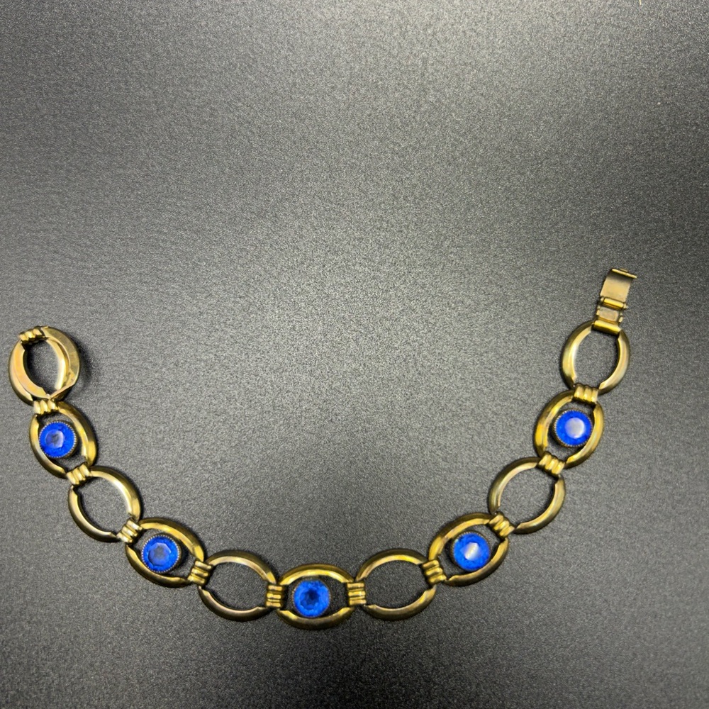 Simmons Jewelry Co. 1940-1950s Elegant Gold and Blue Bracelet